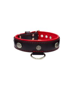 Carved round shield motif with Inca symbol and oval hammered stones with leather inlay - KD01057/80/40/BK/04