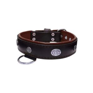 Carved round shield motif with Inca symbol and oval hammered stones with leather inlay – KD01057/80/40/BK/08
