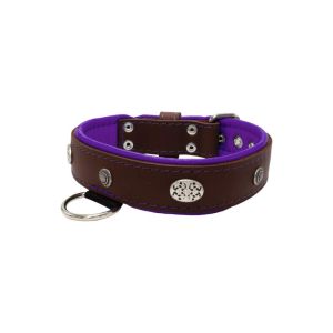Carved round shield motif with Inca symbol and oval hammered stones with leather inlay – KD01057/80/40/BR/07