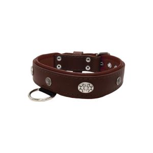 Carved round shield motif with Inca symbol and oval hammered stones with leather inlay – KD01057/80/40/BR/08