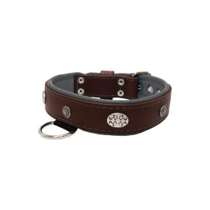 Carved round shield motif with Inca symbol and oval hammered stones with leather inlay – KD01057/80/40/BR/12