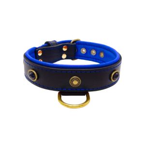 Oval black gemstone and round carved stones in bronze finish with leather inlay – KD01058/65/40/BK/03