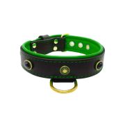 Oval black gemstone and round carved stones in bronze finish with leather inlay – KD01058/65/40/BK/05