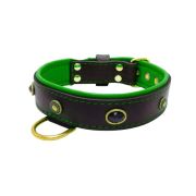 Oval black gemstone and round carved stones in bronze finish with leather inlay – KD01058/65/40/BK/05