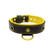 Oval black gemstone and round carved stones in bronze finish with leather inlay – KD01058/65/40/BK/06