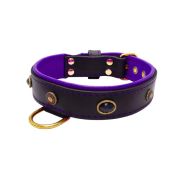Oval black gemstone and round carved stones in bronze finish with leather inlay – KD01058/65/40/BK/07