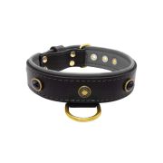 Oval black gemstone and round carved stones in bronze finish with leather inlay – KD01058/65/40/BK/12