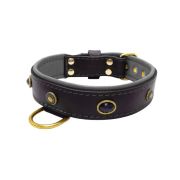 Oval black gemstone and round carved stones in bronze finish with leather inlay – KD01058/65/40/BK/12