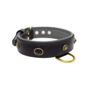 Oval black gemstone and round carved stones in bronze finish with leather inlay – KD01058/65/40/BK/12