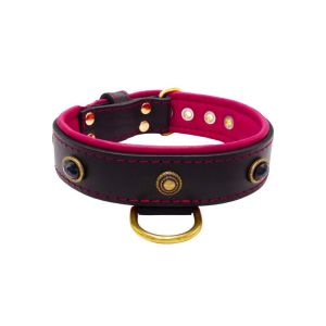 Oval black gemstone and round carved stones in bronze finish with leather inlay – KD01058/65/40/BK/13