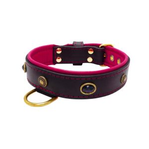 Oval black gemstone and round carved stones in bronze finish with leather inlay – KD01058/65/40/BK/13