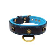 Oval black gemstone and round carved stones in bronze finish with leather inlay – KD01058/65/40/BK/14