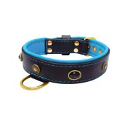 Oval black gemstone and round carved stones in bronze finish with leather inlay – KD01058/65/40/BK/14