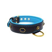 Oval black gemstone and round carved stones in bronze finish with leather inlay – KD01058/65/40/BK/14