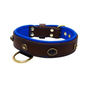 Oval black gemstone and round carved stones in bronze finish with leather inlay – KD01058/65/40/BR/03