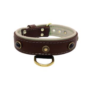 Oval black gemstone and round carved stones in bronze finish with leather inlay – KD01058/65/40/BR/09