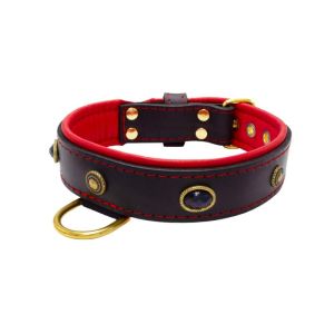Oval black gemstone and round carved stones in bronze finish with leather inlay – KD01058/70/40/BK/04