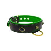 Oval black gemstone and round carved stones in bronze finish with leather inlay – KD01058/70/40/BK/05