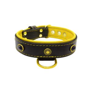 Oval black gemstone and round carved stones in bronze finish with leather inlay – KD01058/70/40/BK/06