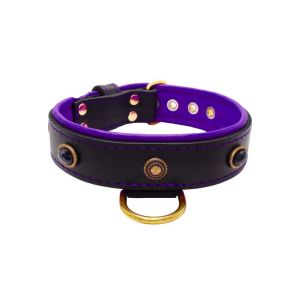 Oval black gemstone and round carved stones in bronze finish with leather inlay – KD01058/70/40/BK/07
