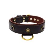 Oval black gemstone and round carved stones in bronze finish with leather inlay – KD01058/70/40/BK/08