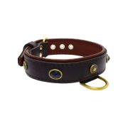 Oval black gemstone and round carved stones in bronze finish with leather inlay – KD01058/70/40/BK/08