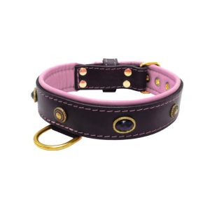 Oval black gemstone and round carved stones in bronze finish with leather inlay – KD01058/70/40/BK/10