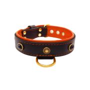 Oval black gemstone and round carved stones in bronze finish with leather inlay – KD01058/70/40/BK/11