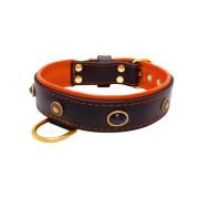 Oval black gemstone and round carved stones in bronze finish with leather inlay – KD01058/70/40/BK/11