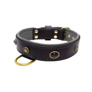 Oval black gemstone and round carved stones in bronze finish with leather inlay – KD01058/70/40/BK/12
