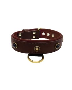 Oval black gemstone and round carved stones in bronze finish with leather inlay - KD01058/70/40/BR/08