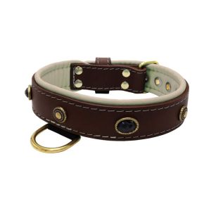Oval black gemstone and round carved stones in bronze finish with leather inlay – KD01058/70/40/BR/09