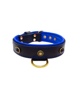 Oval black gemstone and round carved stones in bronze finish with leather inlay - KD01058/75/40/BK/03