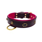 Oval black gemstone and round carved stones in bronze finish with leather inlay – KD01058/75/40/BK/13