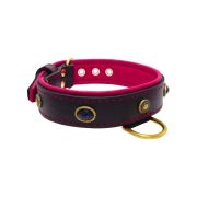 Oval black gemstone and round carved stones in bronze finish with leather inlay – KD01058/75/40/BK/13