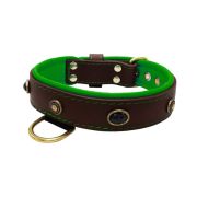 Oval black gemstone and round carved stones in bronze finish with leather inlay – KD01058/75/40/BR/05