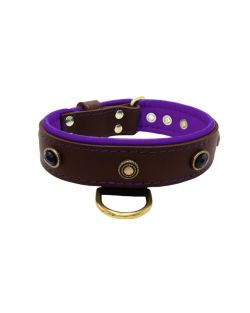 Oval black gemstone and round carved stones in bronze finish with leather inlay - KD01058/75/40/BR/07
