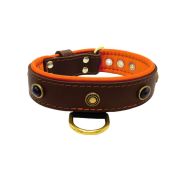 Oval black gemstone and round carved stones in bronze finish with leather inlay – KD01058/75/40/BR/11