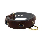 Oval black gemstone and round carved stones in bronze finish with leather inlay – KD01058/75/40/BR/12