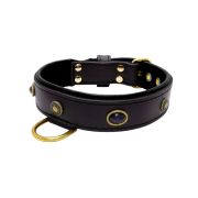 Oval black gemstone and round carved stones in bronze finish with leather inlay – KD01058/80/40/BK/01