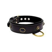 Oval black gemstone and round carved stones in bronze finish with leather inlay – KD01058/80/40/BK/01