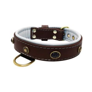 Oval black gemstone and round carved stones in bronze finish with leather inlay – KD01058/80/40/BR/02