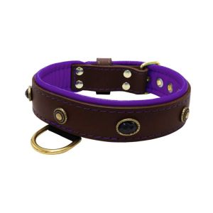 Oval black gemstone and round carved stones in bronze finish with leather inlay – KD01058/80/40/BR/07