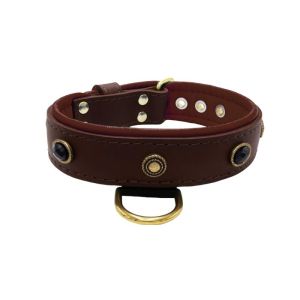 Oval black gemstone and round carved stones in bronze finish with leather inlay – KD01058/80/40/BR/08