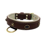 Oval black gemstone and round carved stones in bronze finish with leather inlay – KD01058/80/40/BR/09