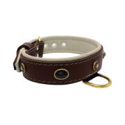 Oval black gemstone and round carved stones in bronze finish with leather inlay – KD01058/80/40/BR/09