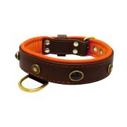 Oval black gemstone and round carved stones in bronze finish with leather inlay – KD01058/80/40/BR/11