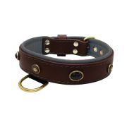 Oval black gemstone and round carved stones in bronze finish with leather inlay – KD01058/80/40/BR/12