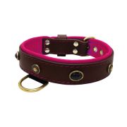 Oval black gemstone and round carved stones in bronze finish with leather inlay – KD01058/80/40/BR/13