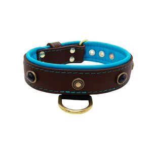 Oval black gemstone and round carved stones in bronze finish with leather inlay – KD01058/80/40/BR/14